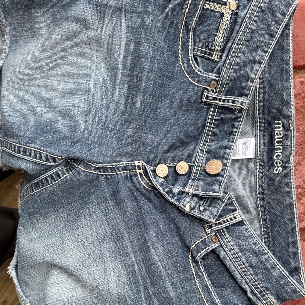 Maurices Women's Faded Blue Distressed Denim Shorts
